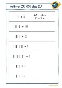 Addition im ZR100 mit Zehnerstangen und Einerwürfeln